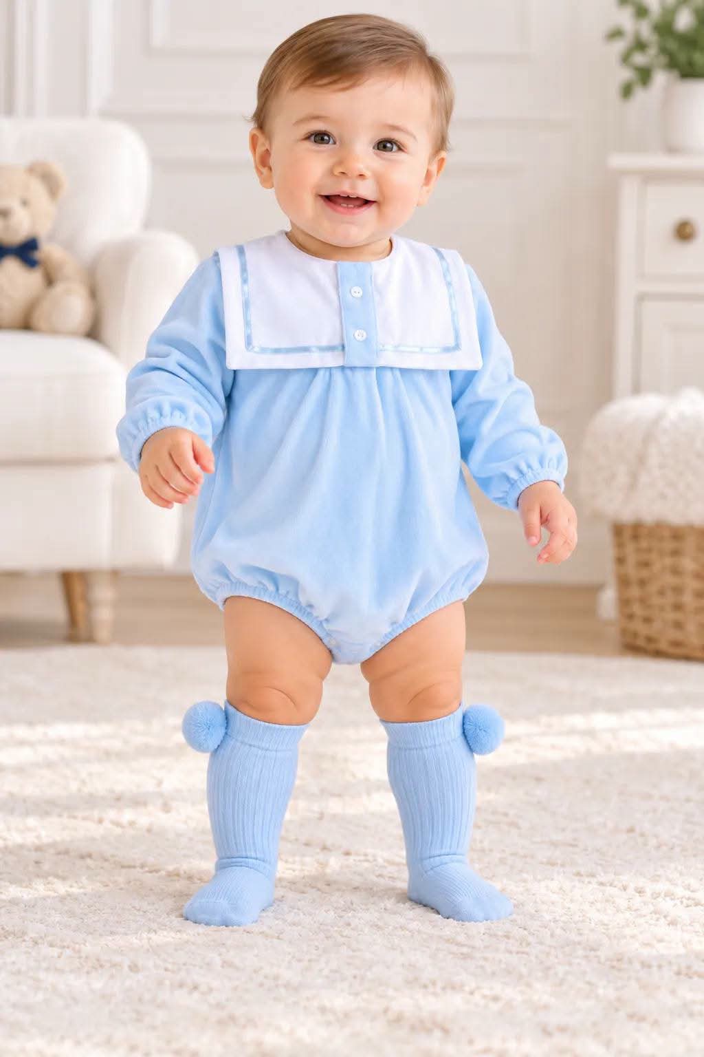 Baby Boys Baby Blue Velour Romper