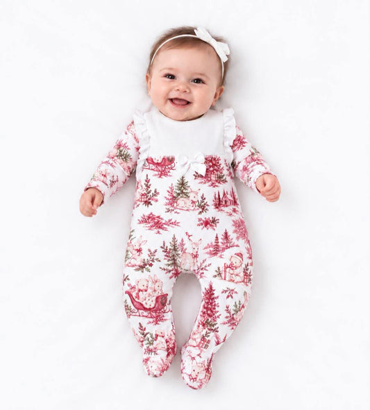 Baby Girls Christmas Print Bow Babygrow
