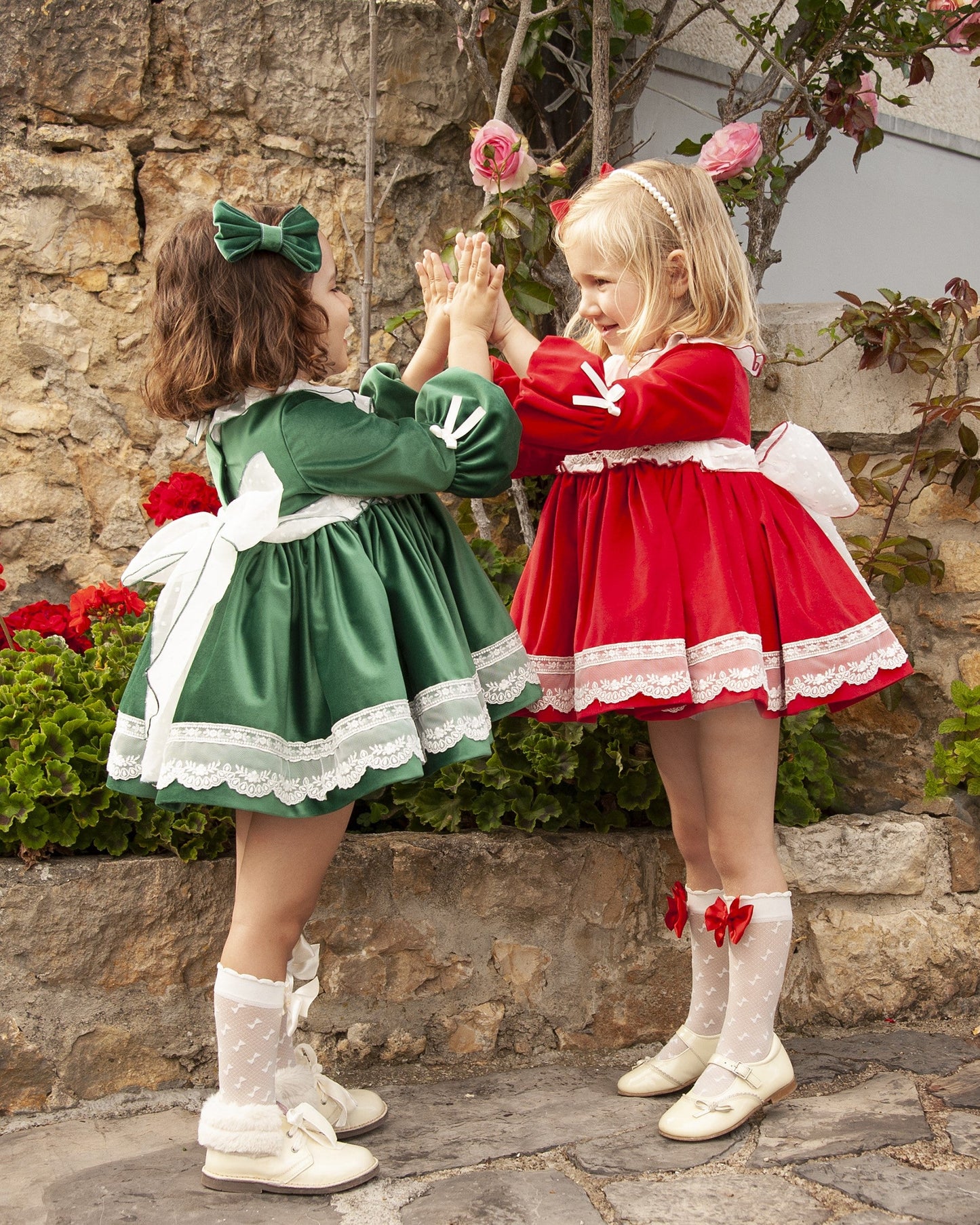 Sonata Red Smocked Dress & Hair Bow AW (Made to order)