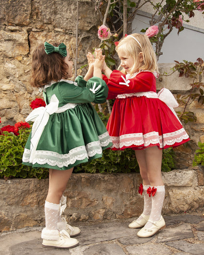 Sonata Red Smocked Dress & Hair Bow AW (Made to order)