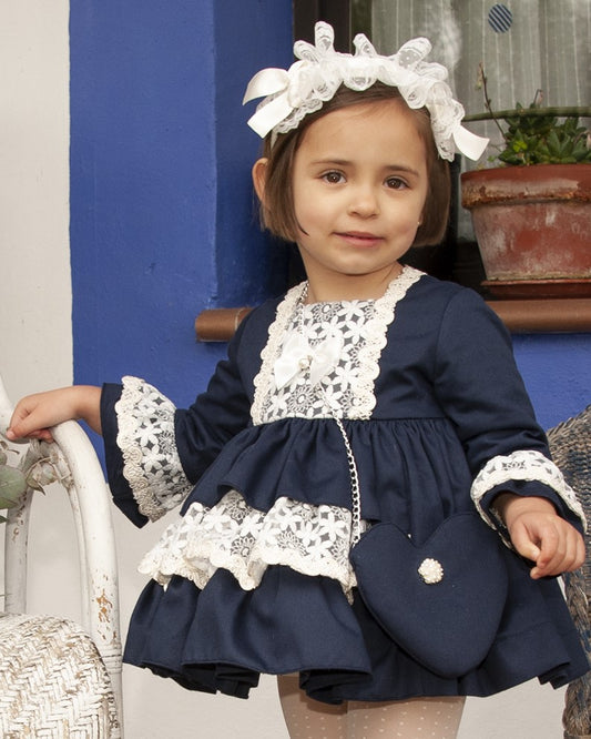 Girls Navy Persian Handmade Puffball Dress AW (Made to order)