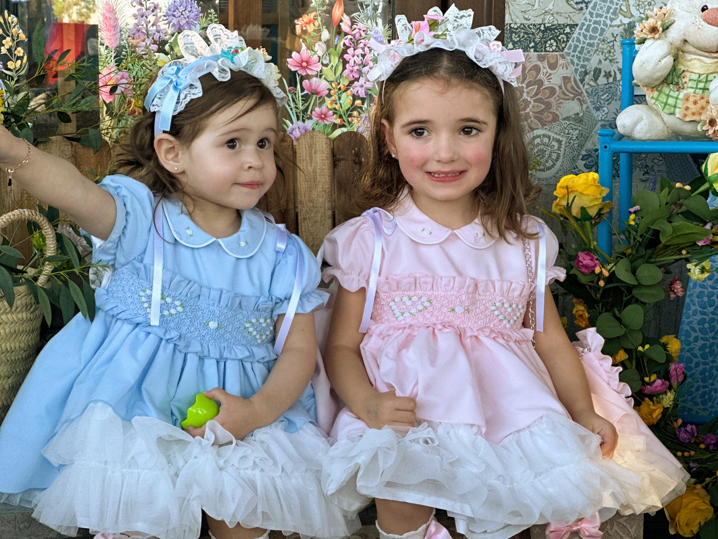 Sonata Girls Pink Hand Smocked Heart Puffball Dress - (Made To Order)