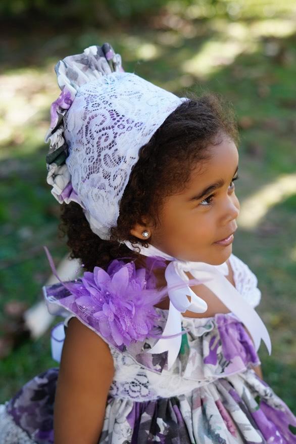 Ela Confeccion SS25 Girls Purple Floral Handmade Bonnet - (Made to order)