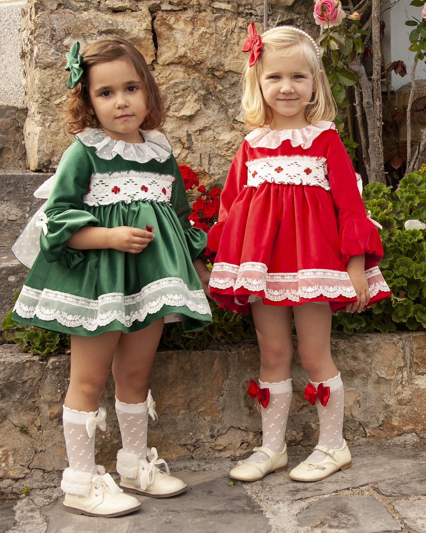 Sonata Red Smocked Dress & Hair Bow AW (Made to order)