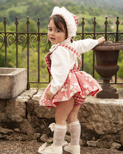 Sonata Red Dog Tooth Heart Romper Set AW (Made To Order)