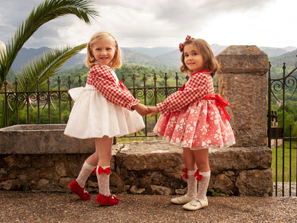 Sonata Dog Tooth Cream Heart Puffball Dress - (Made To Order)