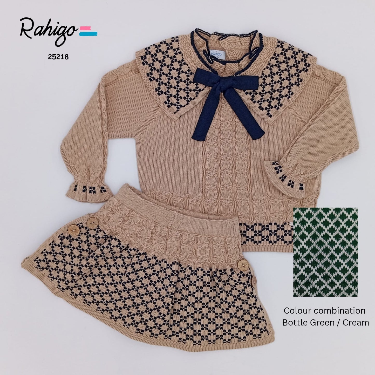 Girls Rahigo Bottle Green & Cream Skirt & Jumper AW25