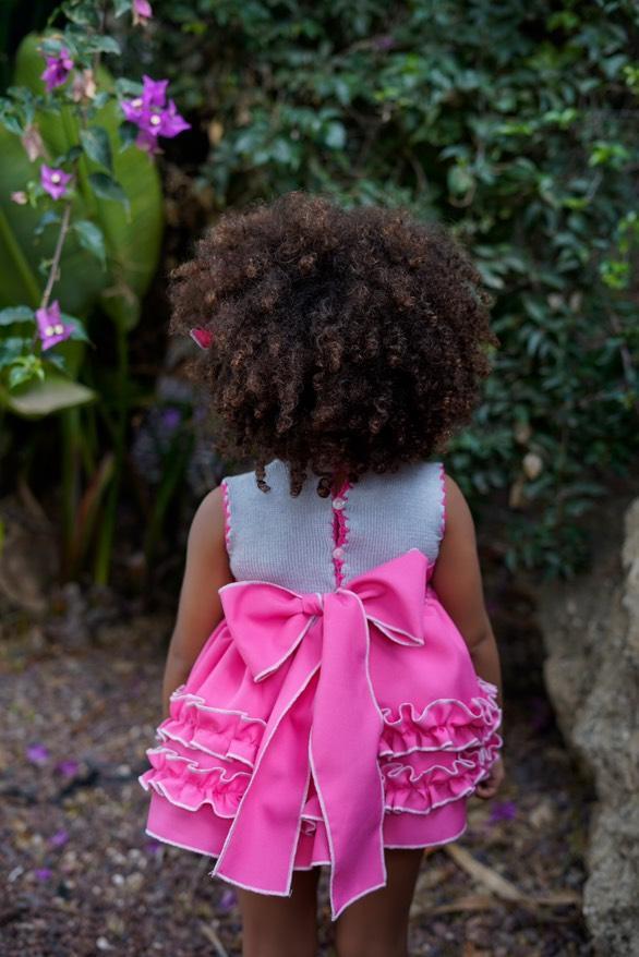Ela Confeccion SS25 Girls Half Knit Pink Ruffle Dress, Knickers & Hairpiece - (Made to order)