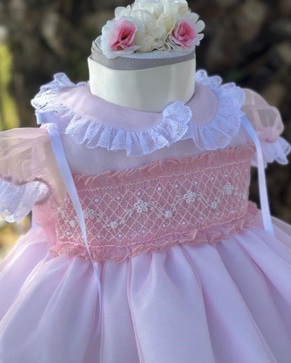 Sonata Girls Baby Pink Smocked Dress (Made to order)