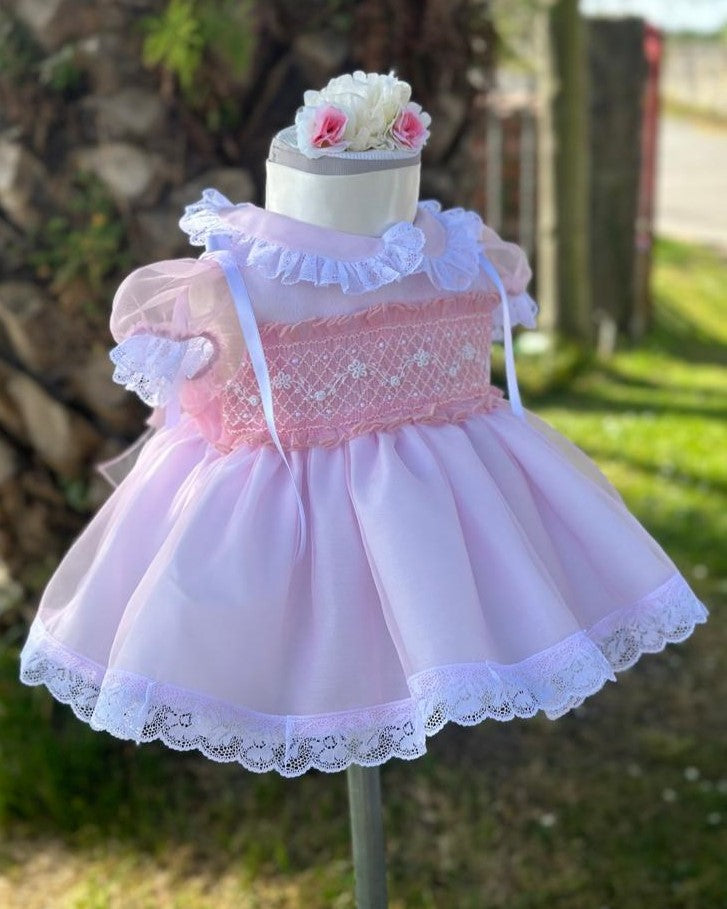 Sonata Girls Baby Pink Smocked Dress (Made to order)