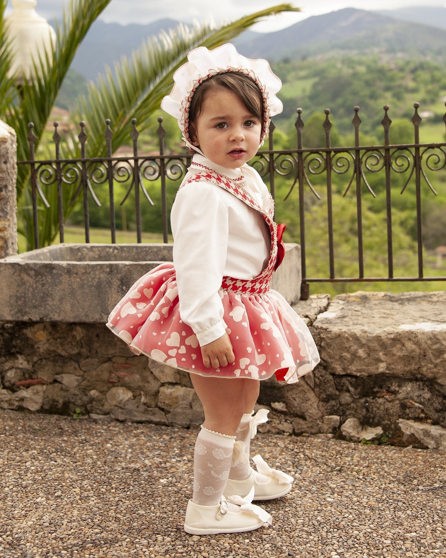 Sonata Red Dog Tooth Heart Romper Set AW (Made To Order)