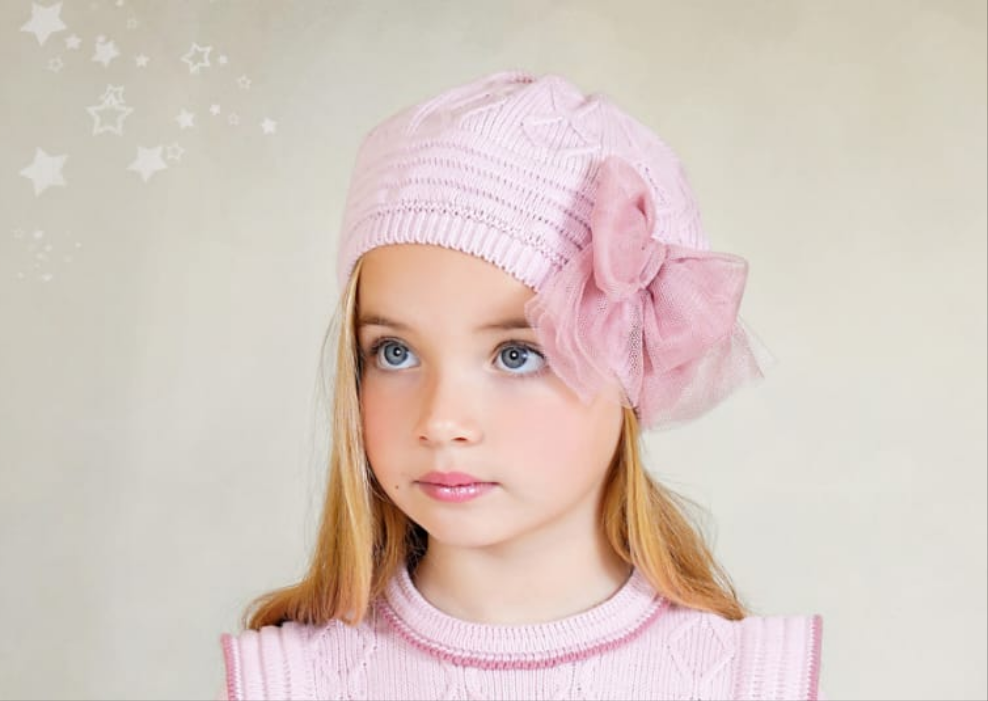 Girls Rahigo Dusky Pink Tulle Bow Bonnet AW25 in stock
