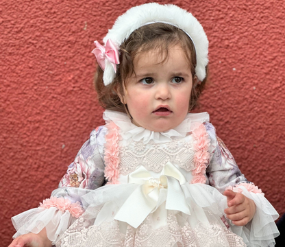 Girls White Fur & Pink Bow Headband AW (Made to order)