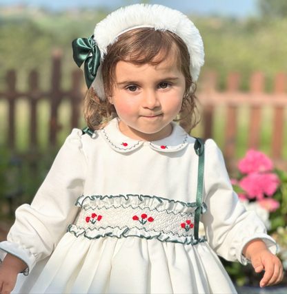 Girls White & Bottle Green Fur Headband AW (Made to order)