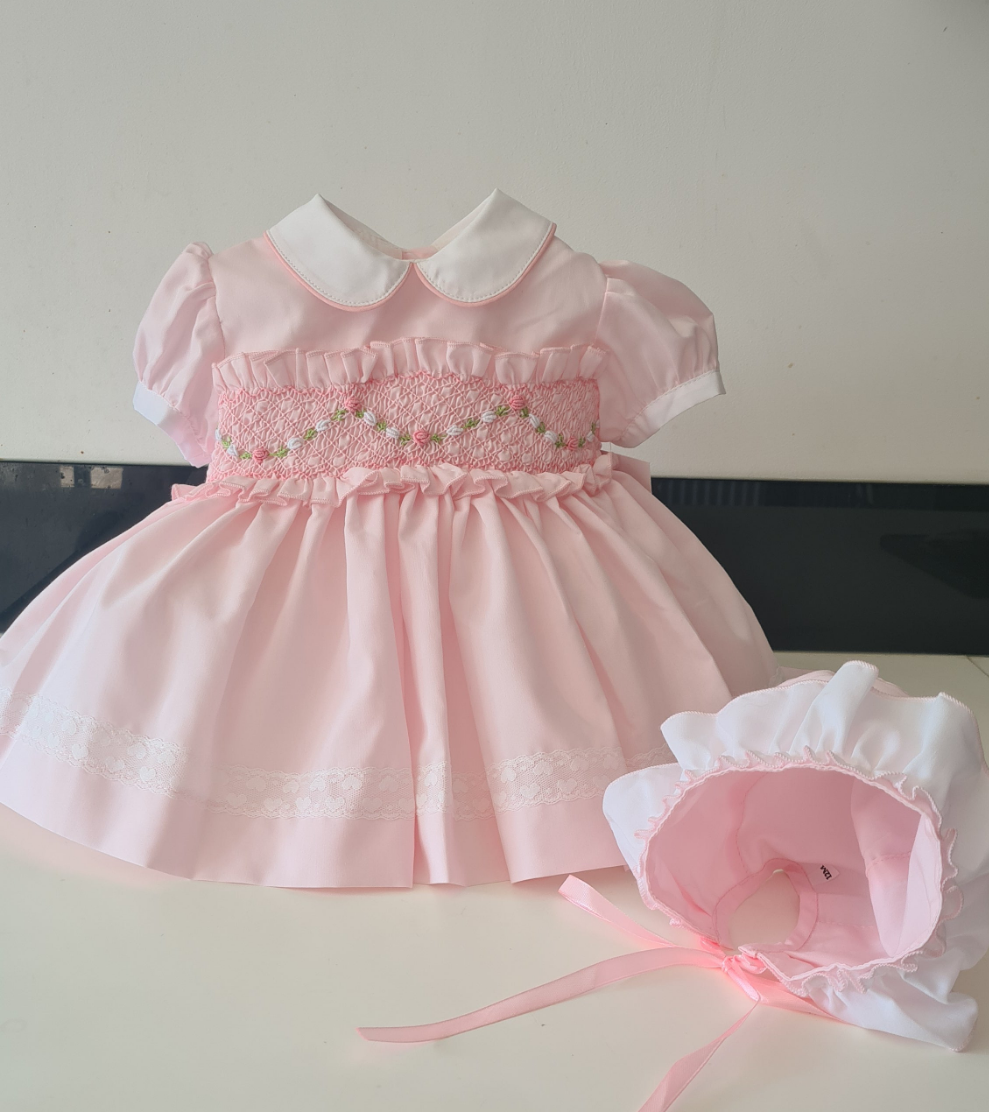 Sonata Babygirls Pink Smocked Dress - (Made to order)