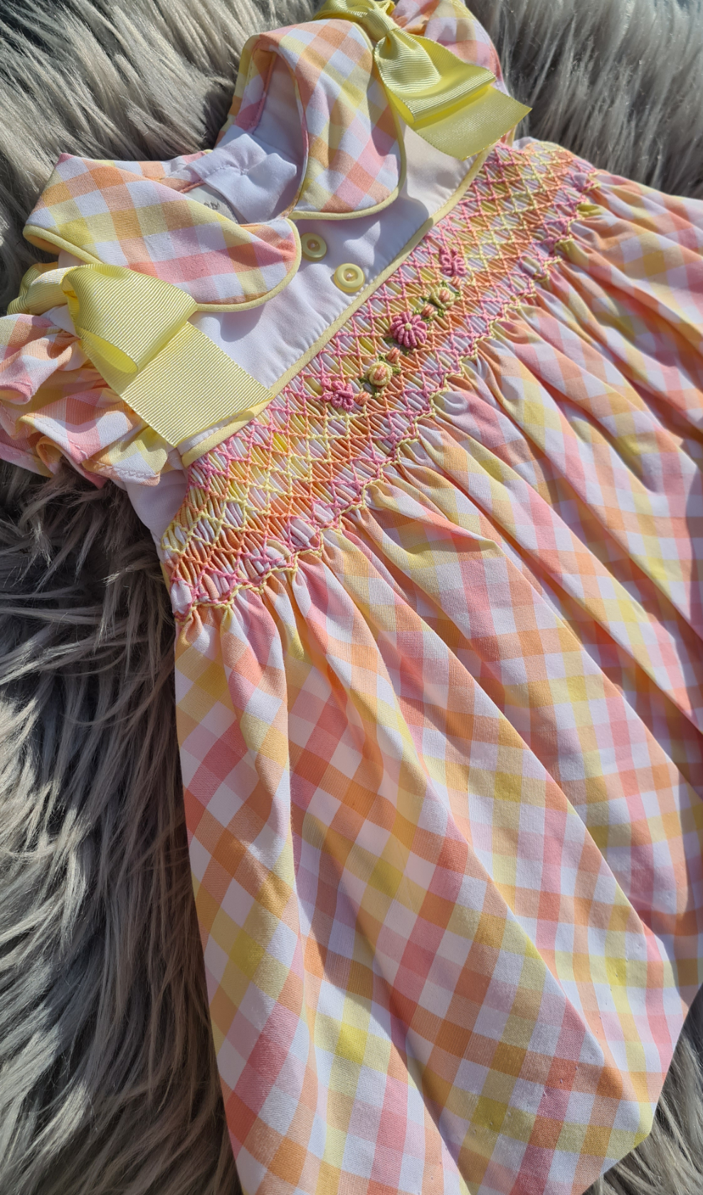 Girls Checked Hand Smocked Dress Set