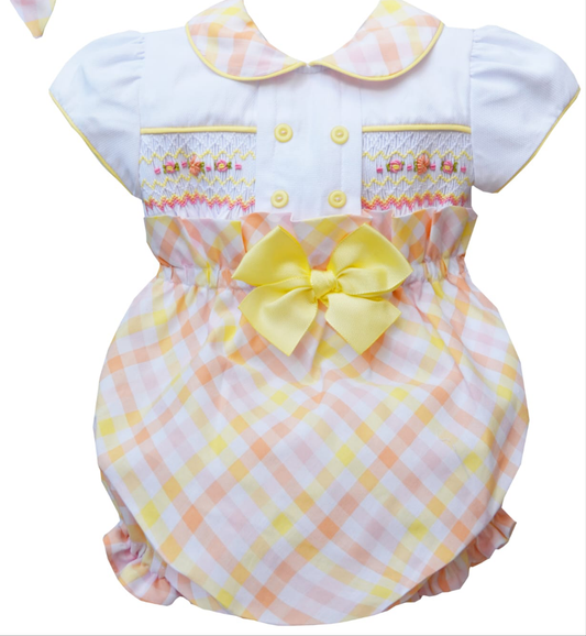 Girls Checked Hand Smocked Jam Pant Set