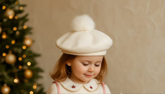 Girls Cream Pom Beret Hat AW25 (Made To Order)