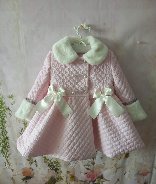 Sonata Girls Pink Quilted Fur Trim Classic Coat & Hat AW (Made To Order)