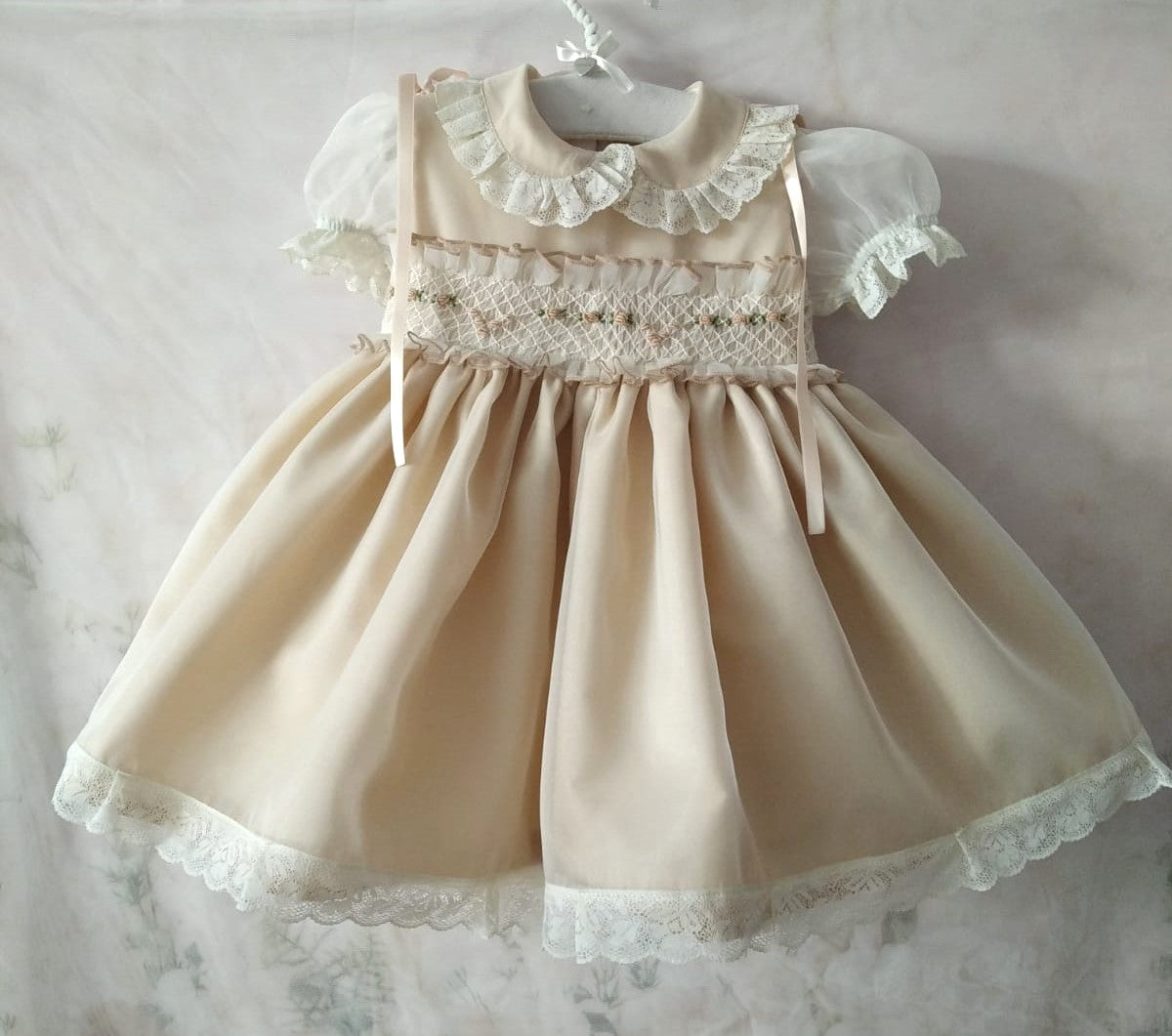 Sonata Hand Smocked Tan Dress - (Made to order)