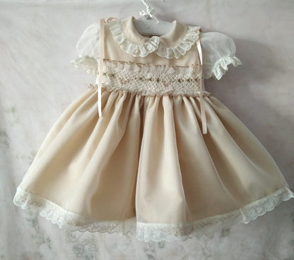 Sonata Hand Smocked Tan Dress - (Made to order)
