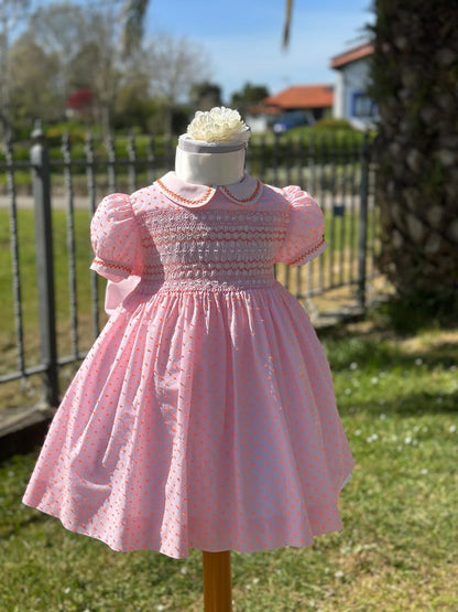 Sonata Plumetti Coral & Pink Smocked Dress (Made to order)