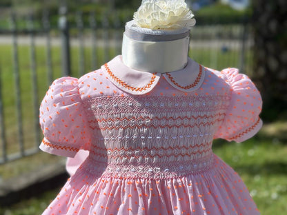Sonata Plumetti Coral & Pink Smocked Dress (Made to order)