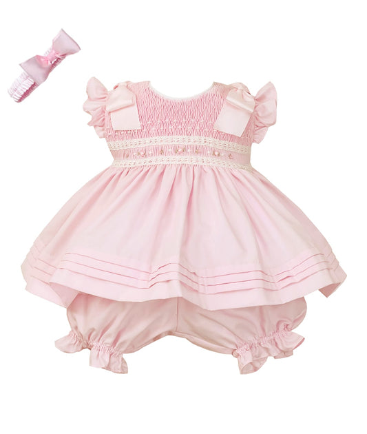 Girls Pink Hand Smocked Dress Set