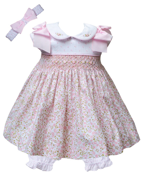Girls Floral Hand Smocked Dress Set