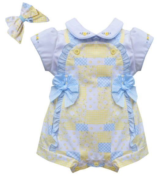 Girls Yellow and Blue Romper and Blouse Set