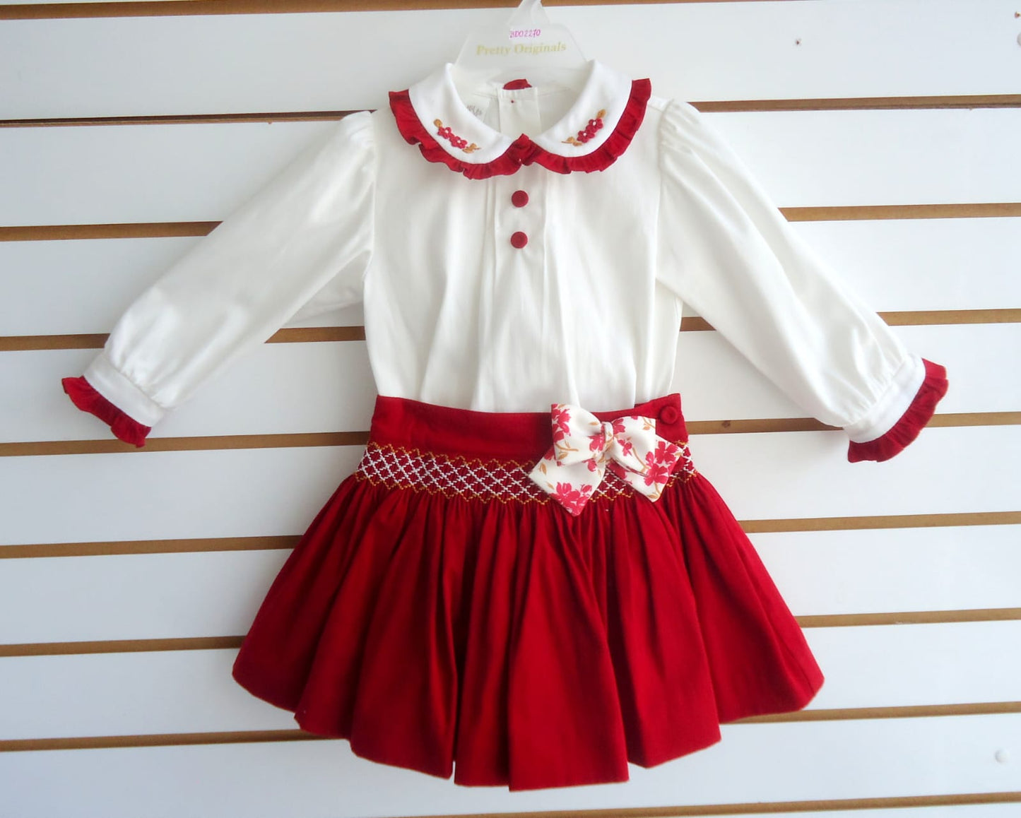 Cream & Red Top and Skirt Set