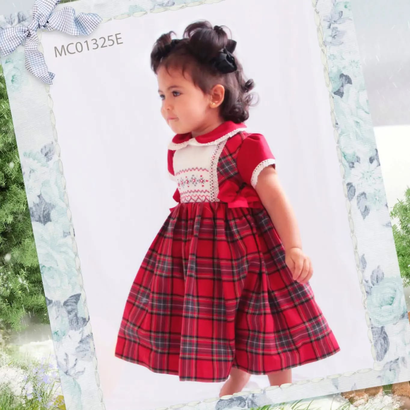 Girls Red Tartan Smocked Dress