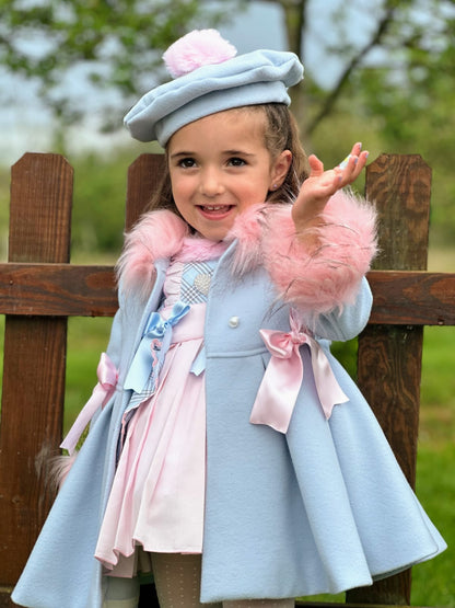 Girls Baby Blue & Pink Fur Coat AW (Made to order)