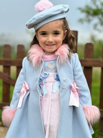 Girls Baby Blue & Pink Fur Coat AW (Made to order)