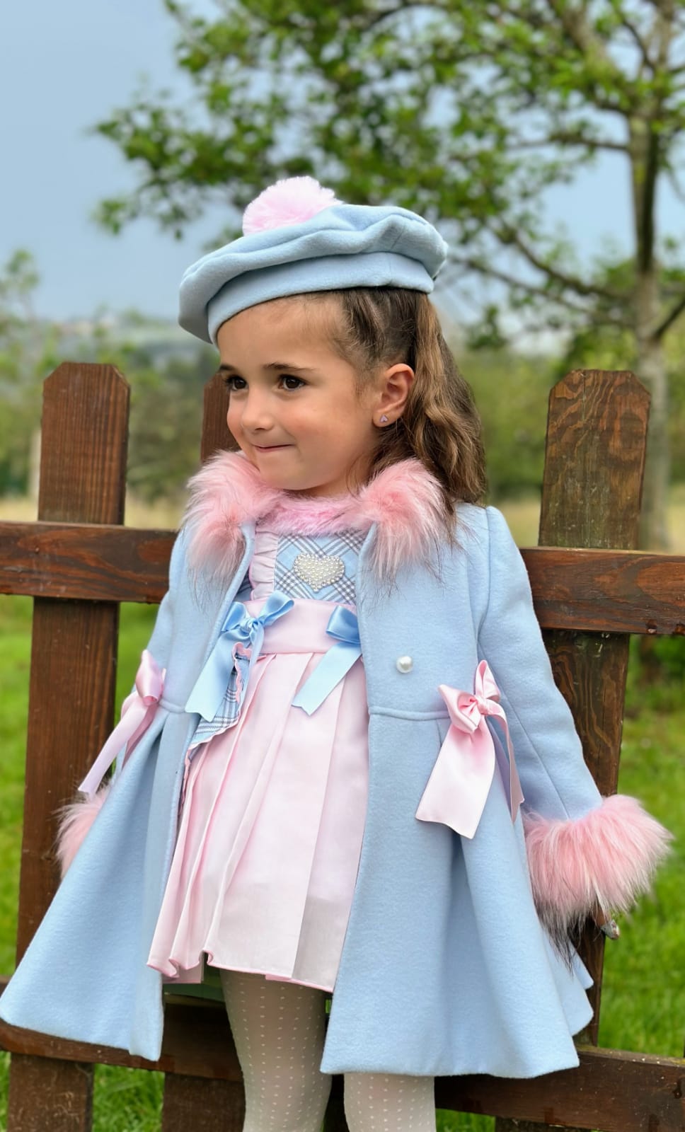 Girls Baby Blue & Pink Fur Coat AW (Made to order)