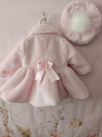 Pink Extra Soft Fur Girls Handmade Neck Tie Sonata Coat AW (Made To Order)