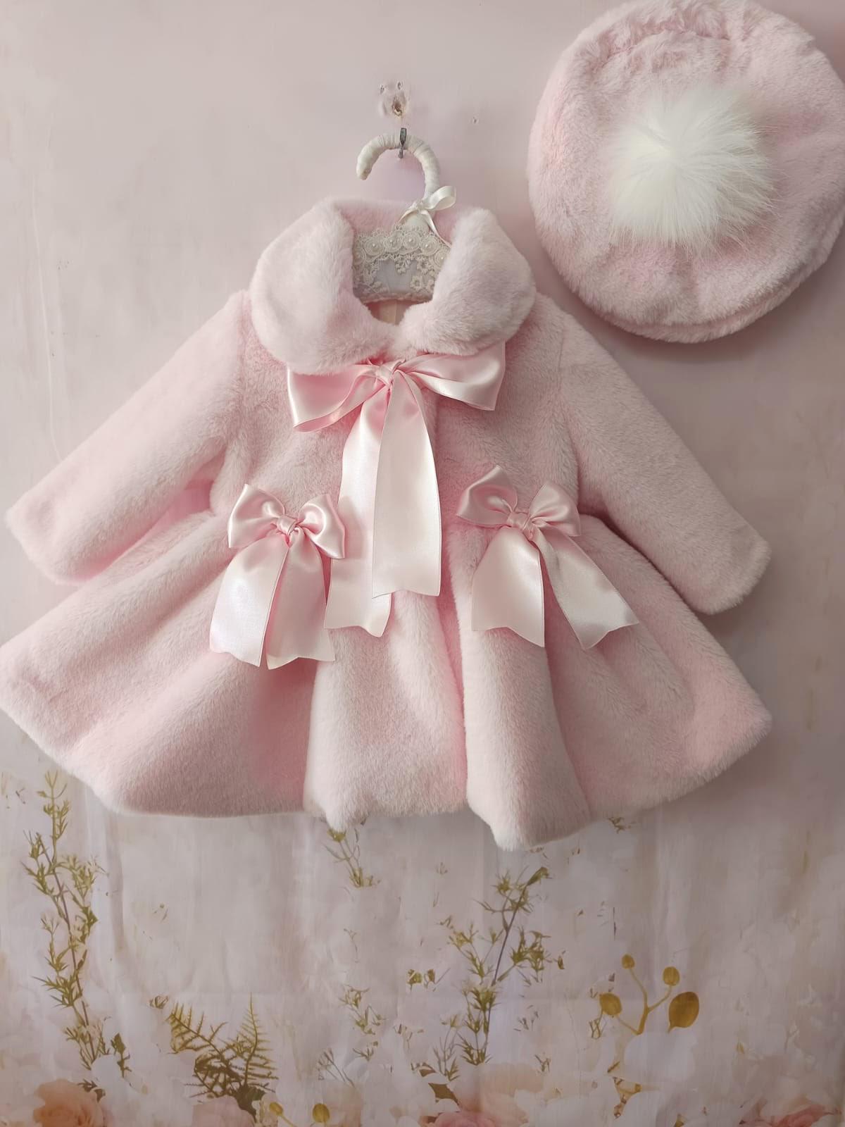 Pink Extra Soft Fur Girls Handmade Neck Tie Sonata Coat AW (Made To Order)
