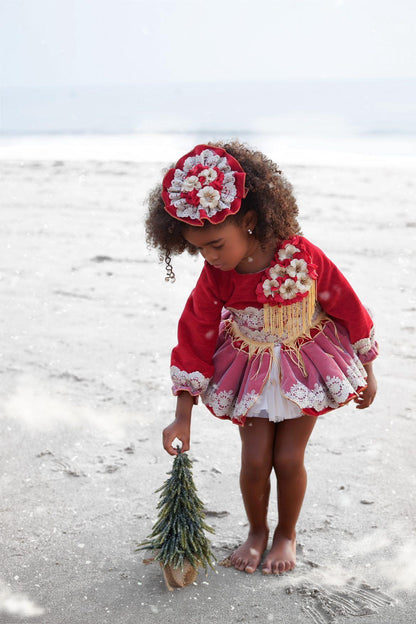 Chanele Red Handmade Dress, Knickers & Headpiece - (Made to order)