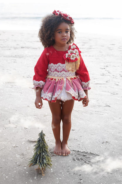 Chanele Red Handmade Dress, Knickers & Headpiece - (Made to order)