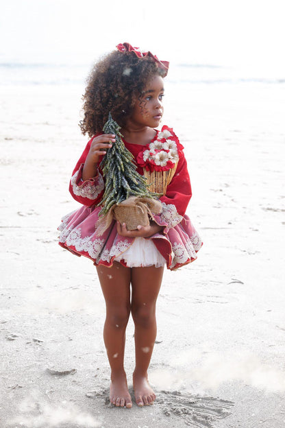Chanele Red Handmade Dress, Knickers & Headpiece - (Made to order)