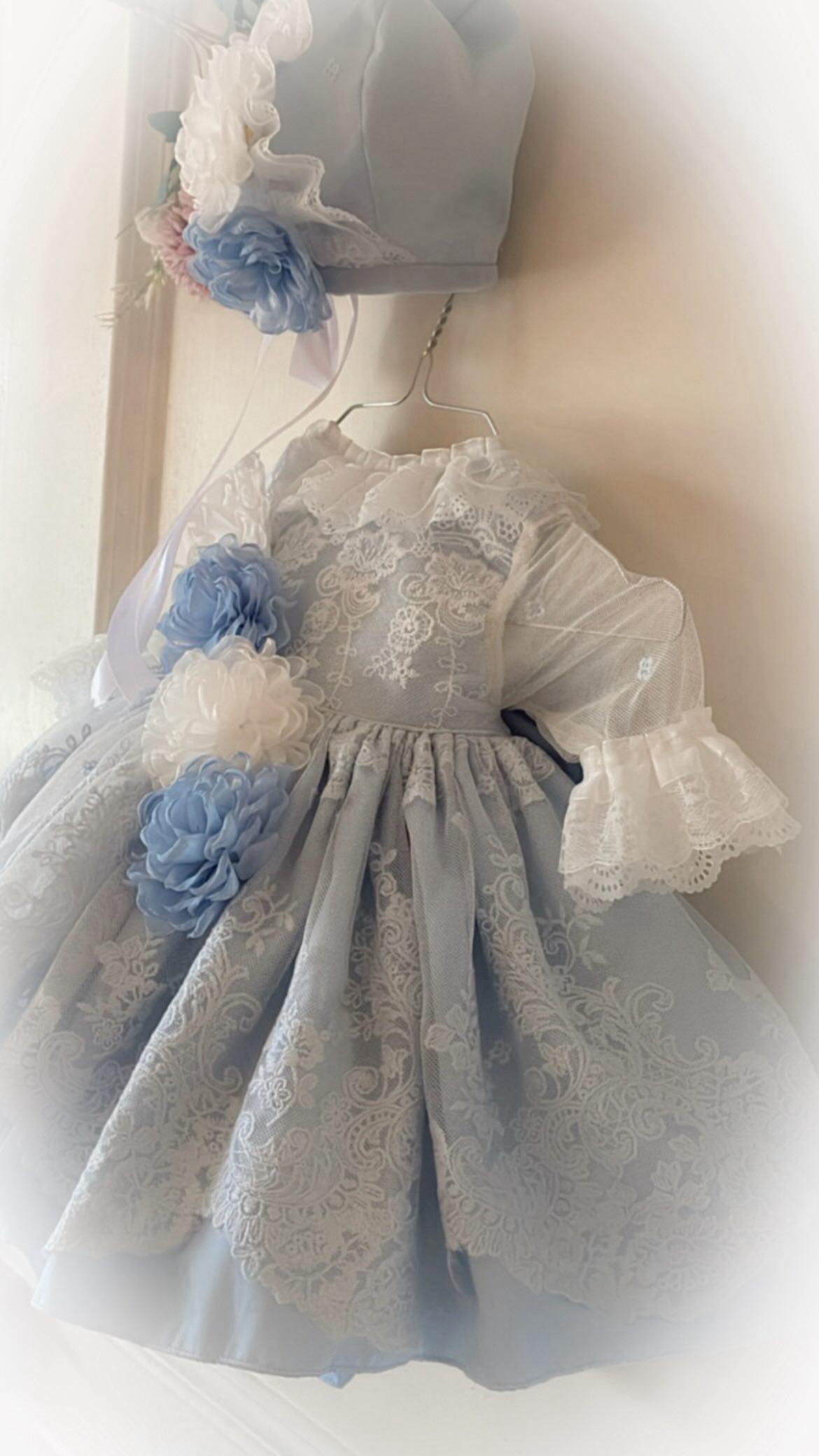 Ela Confeccion SS26 Girls Lucia Blue Handmade Dress, Knickers & Hairpiece Set - (Made to order)