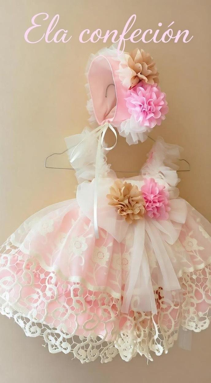 Girls Savannah Pink Handmade Dress, Knickers & Hairpiece Set - Ela Confeccion SS26 (Made to order)