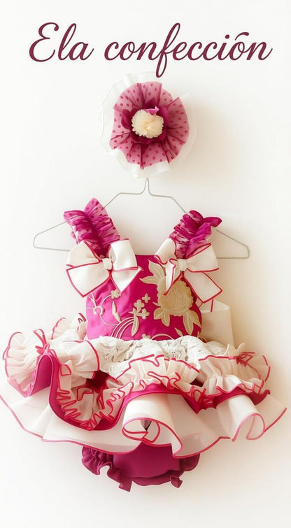 Girls Colette Handmade Dress, Knickers & Hairpiece Set - Ela Confeccion SS26 (In Stock )