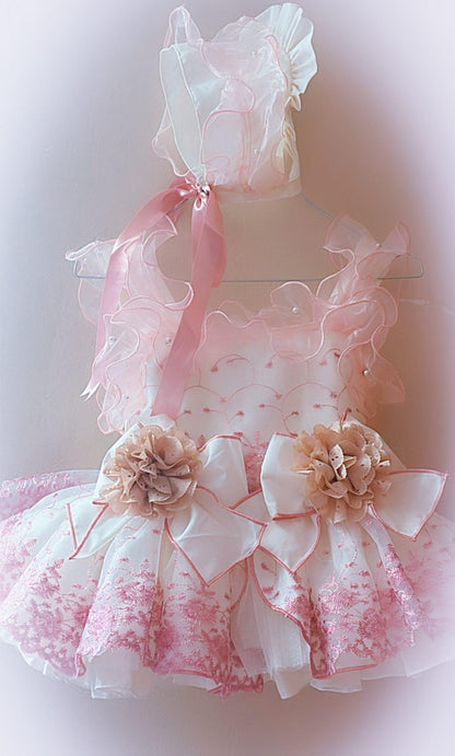Girls Rosabella Handmade Dress, Knickers & Hairpiece Set - Ela Confeccion SS26 (Made to order)