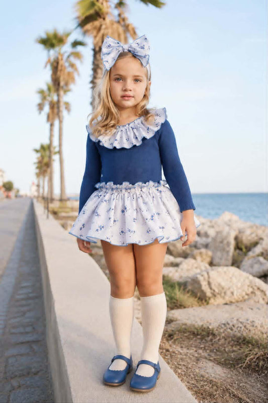 Ela Handmade Ditsy Knitted Dress, Knickers & Bow Set AW26  - (Made to order)