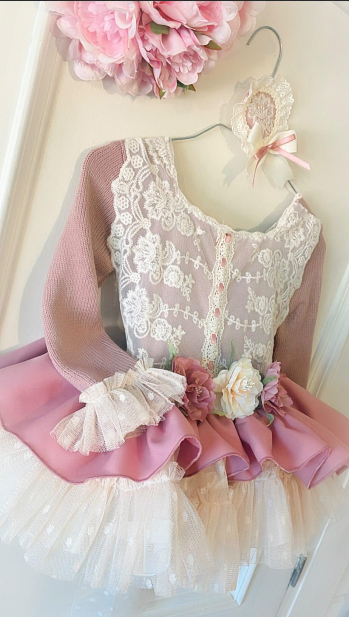 Ela Handmade Pink Dress, Knickers & Bonnet or Hairclip Set AW26  - (Made to order)