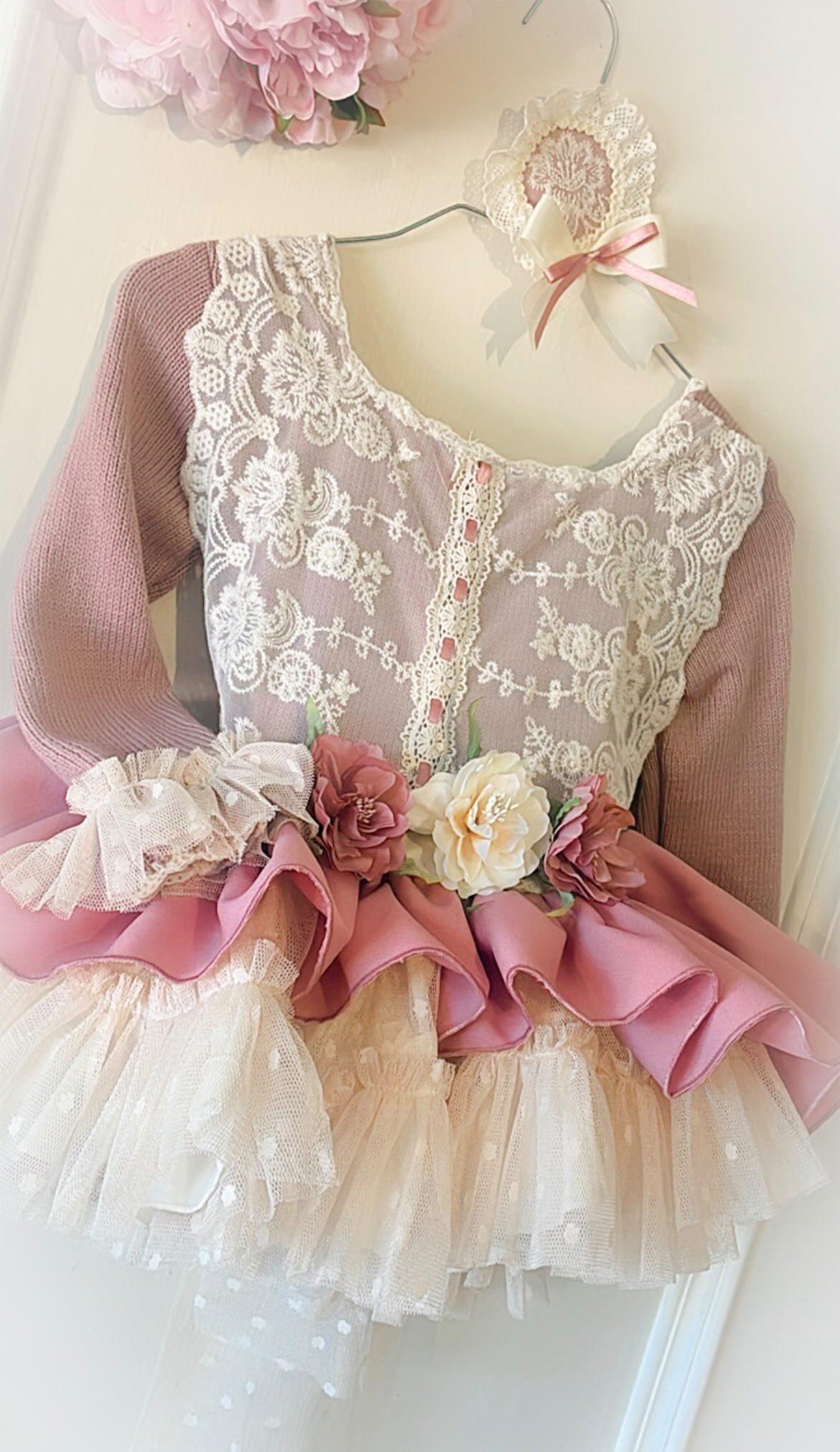 Ela Handmade Pink Dress, Knickers & Bonnet or Hairclip Set AW26  - (Made to order)