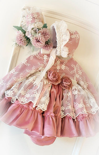 Ela Handmade Carolina Dress, Knickers & Bonnet or Hairclip Set AW26  - (Made to order)