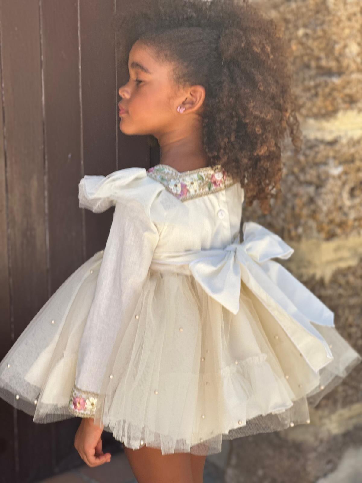 Ela Handmade Winter Whisper Dress, Knickers & Bonnet or Hairclip Set AW26  - (Made to order)