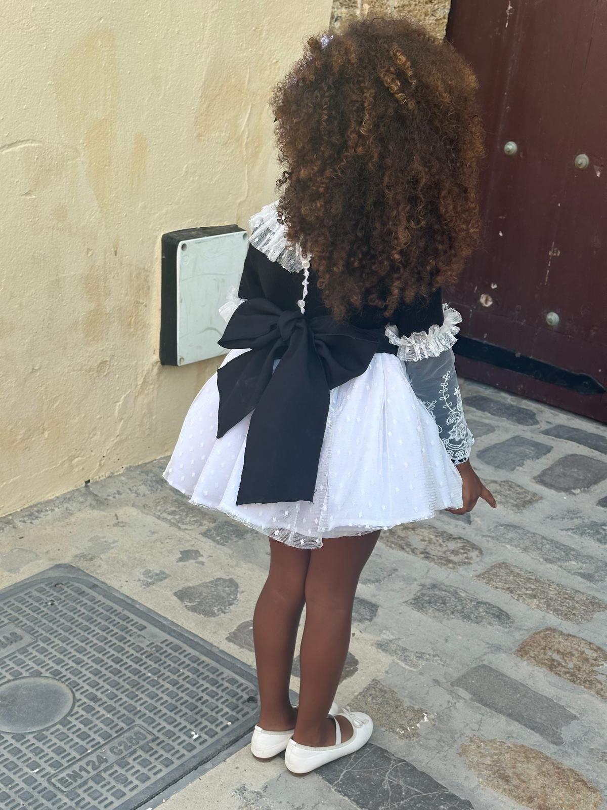 Ela Handmade Black & White Victoria Dress, Knickers & Bonnet or Hairclip Set AW26  - (Made to order)